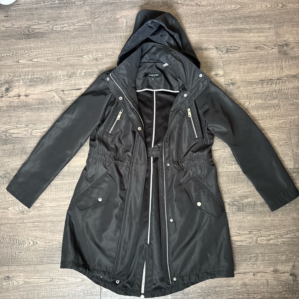 Kenneth Cole Black Hooded Trench Coat